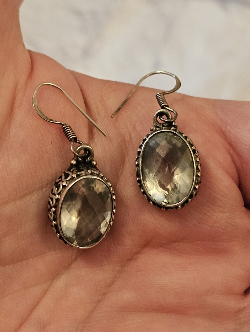 Sterling Silver 925 Drop Earrings With Green Amethyst